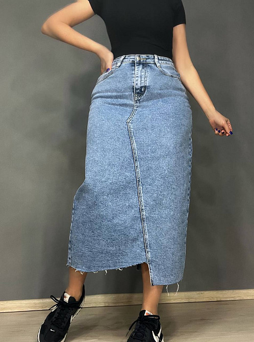 Юбка женская джинсовая Moss 503 длинная ассиметричная с разрезом голубая, голубой, 31, 31, 85 см, 11 Одесса - изображение 1