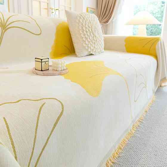 Плед покрывало на диван или кровать,чехол накидка 180х230 см для мягкой мебели см желтый с белым Каменец-Подольский