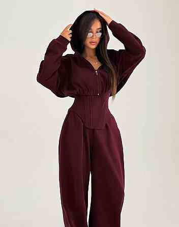 Жіночий стильний трендовий костюм-трійка петля Бордо, 46/48 Одеса