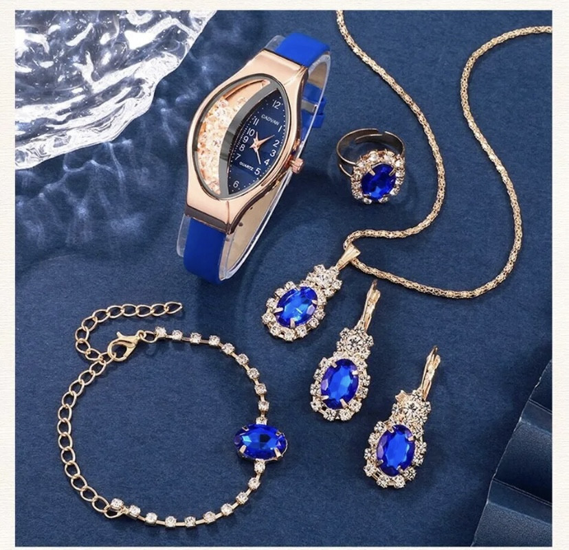 Подарочный набор для женщин: наручные часы, браслет, кольцо, ожерелье и серьги - без подарочной коробки синий Киев - изображение 3
