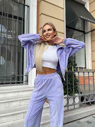 Женский стильный повседневный велюровый костюм двойка Лавандовый Одесса