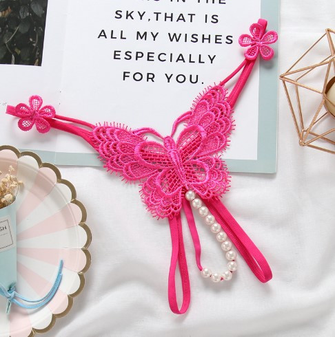 Трусики з перлинами малинові Метелик розмір універсальний (на резинці), 15% нейлон, 85% поліестер Київ - фото 1