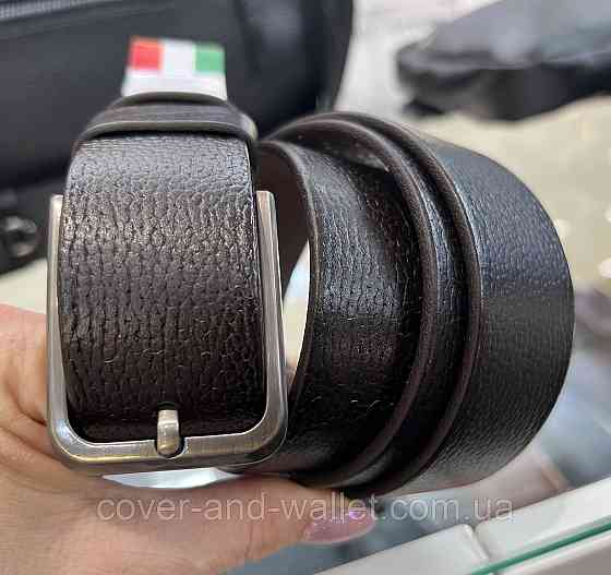 Модный коричневый мужской ремень из натуральной кожи 35мм мм PS Leather (черный) Киев