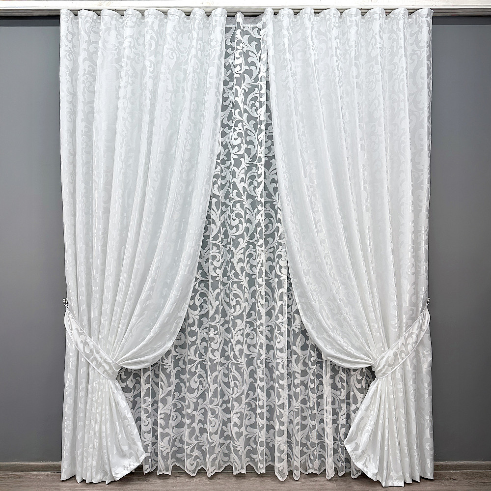 Комплект штор VR-Textil Жаккард Вензель 100х270 2шт и Тюль 400х270 418ш-1147т Белый 71-101/2 Киев - изображение 1