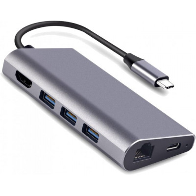 Концентратор Dynamode USB3.1 Type-C to HDMI, 3хUSB3.0, RJ45, USB Type-C Female, SD (Dock-USB-TypeC-HDMI-USB3.0-RJ45) Вінниця - фото 1
