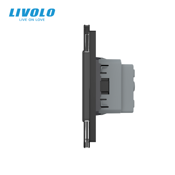 LIVOLO Сенсорний прохідний/перехресний вимикач 2 сенсора 2 розетки LIVOLO чорний матове скло Коломыя