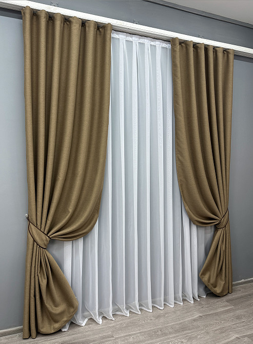 Комплект готовых штор VR-Textil Блэкаут двусторонний Eclipsе № 1795ш Миндальный 200х270 см 2 шт (32-112) Киев - изображение 3