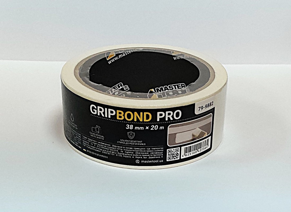 MASTERTOOL Стрічка малярна універсальна MASTERTOOL GripBond Pro 38 мм×20 м біла 79-9882 Коломия - фото 1