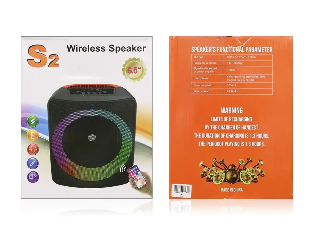 Колонка портативна музична Bluetooth S2 USB, Mini-Jack AUX 3.5 мм, MIC IN , 12 Вт, 2400 mAh. Одеса - фото 2