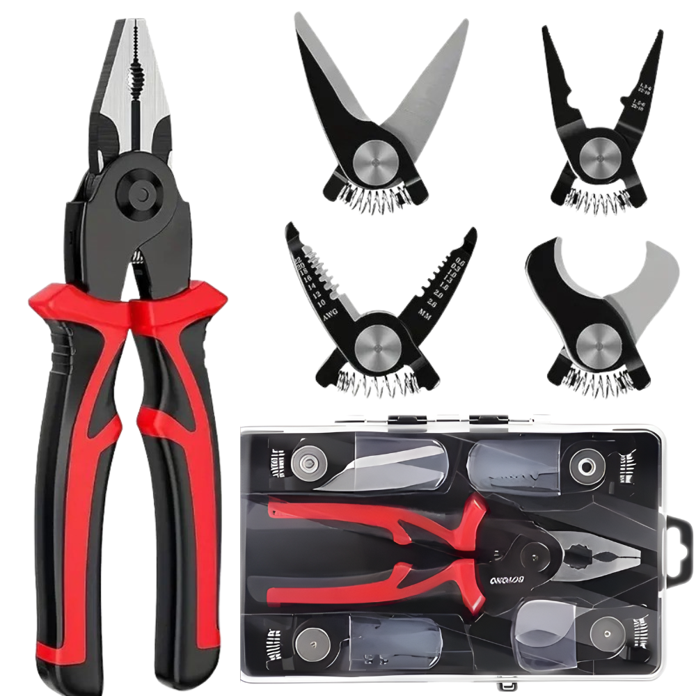 Плоскогубці набір багатофункціональний 5в1 зі змінними насадками, мультитул в пластиковому кейсі Кам'янець-Подільський - фото 1