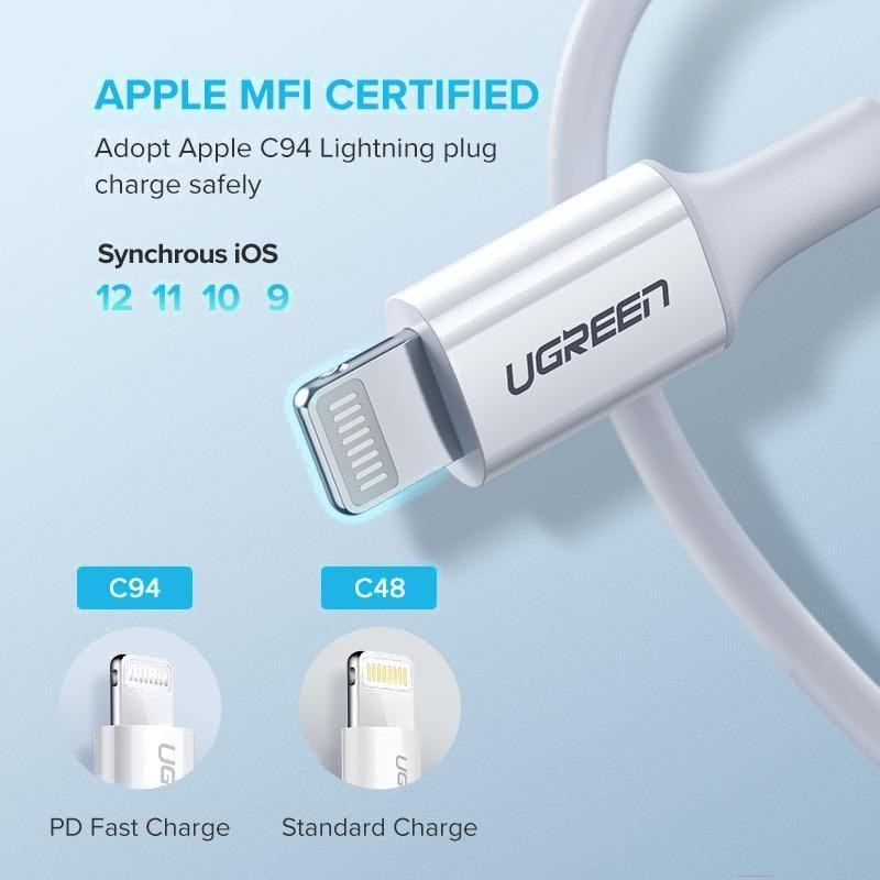 Кабель USB 2.0 Type-C M-Lightning M, 1 м, 3A, Nickel Plating ABS Shell Білий, US171 UGREEN Вінниця - фото 4