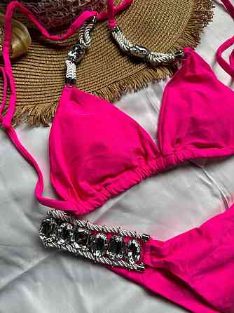 Белый раздельный купальник с камнями Малиновый S Харьков