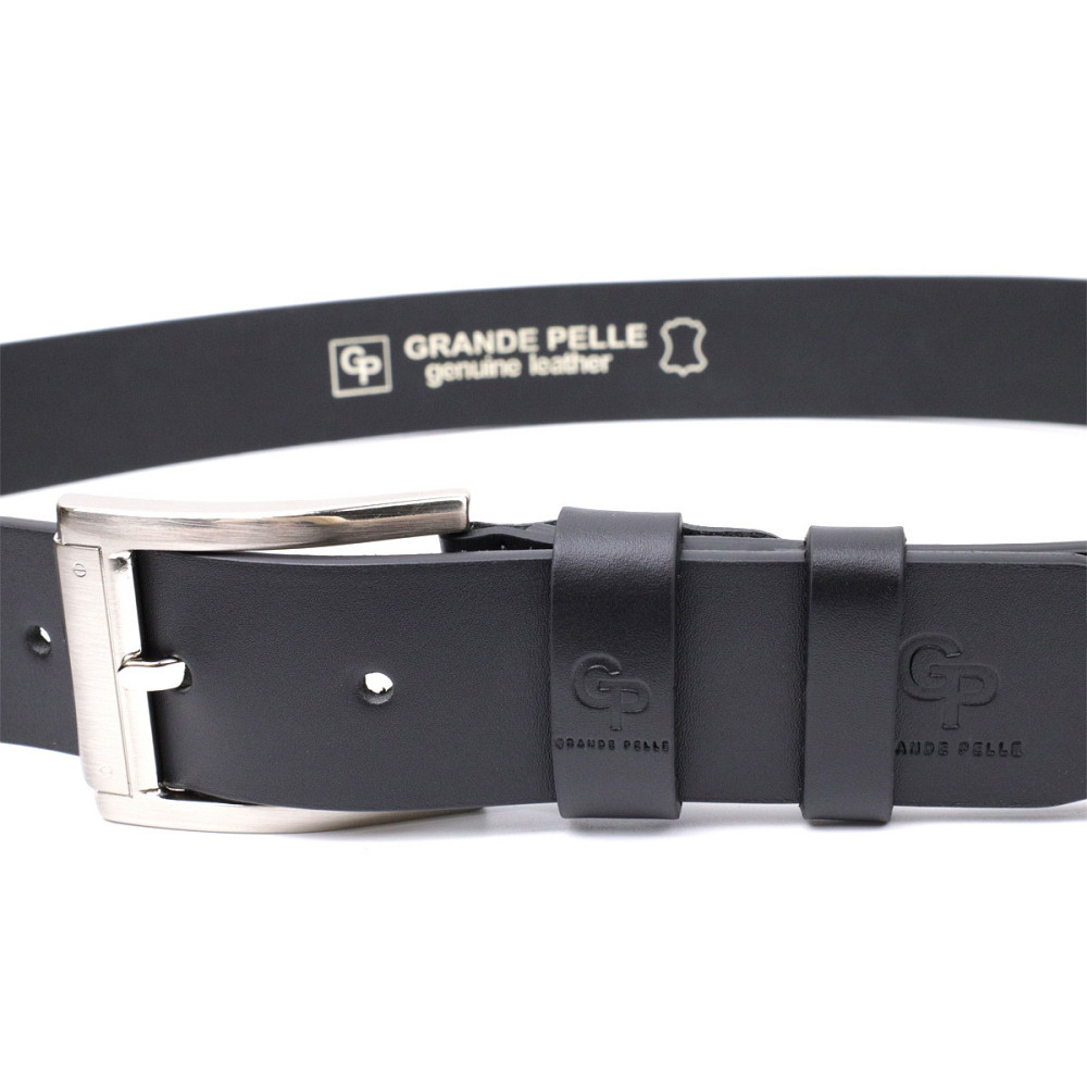 Удобный ремень под джинсы из натуральной кожи GRANDE PELLE 11683 Черный Киев - изображение 5