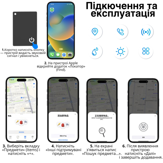 Брелок Airtag К7,поисковой трекер-GPS умное устройство с подкючением iOS для точного позиционирования ключей,вещей,сумок,кошельков Каменец-Подольский