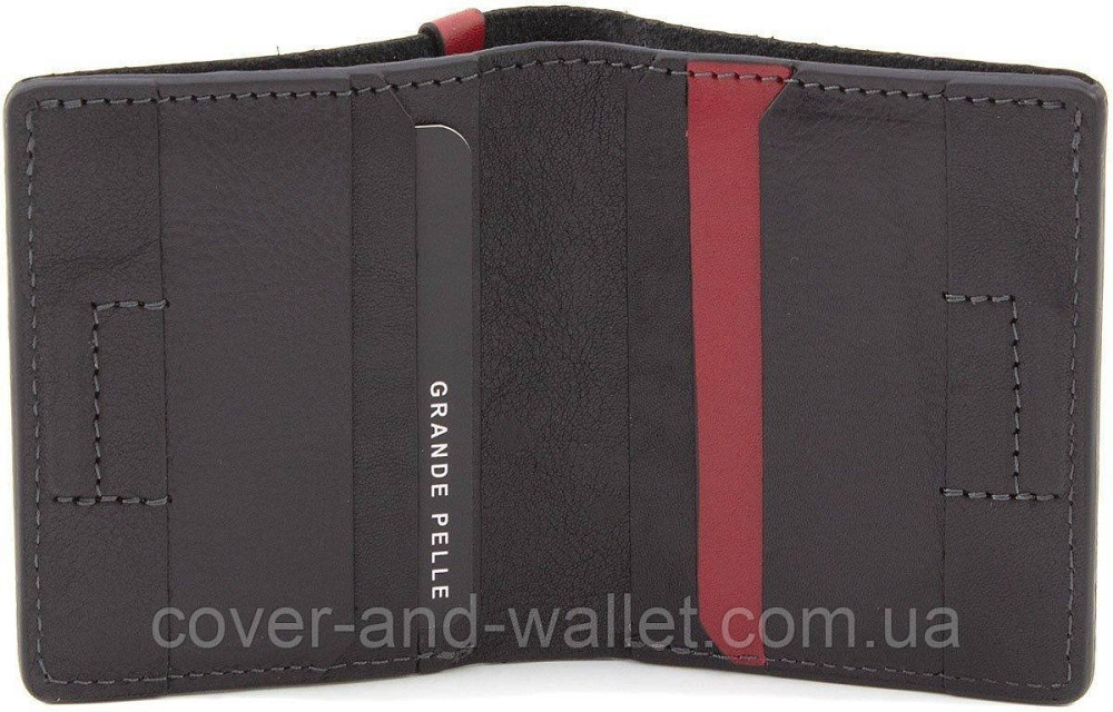 Маленький чоловічий гаманець на магнітах із чорної гладкої шкіри Grande pelle Buon 11327 Київ - фото 6
