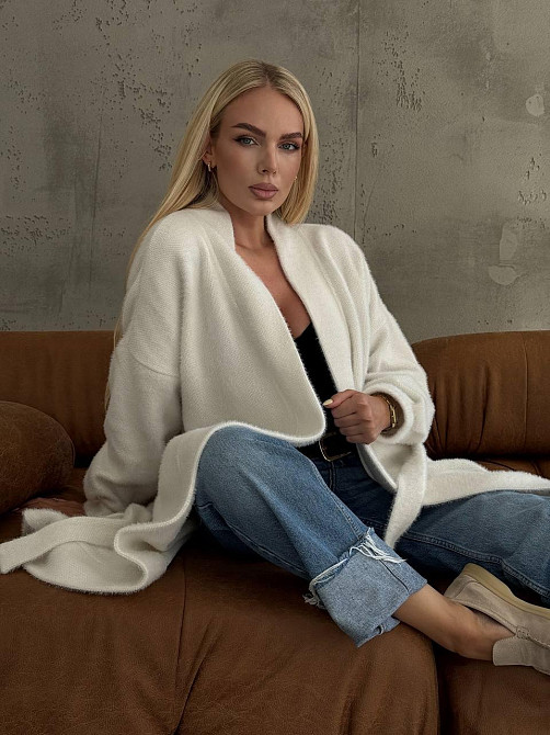 Жіночий затишний оверсайз кардиган з поясом альпака Одеса - фото 7