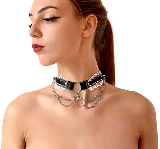 Сексуальний чокер Art of Sex - Karen из натуральной кожи, Черно-Розовый Sex Aura Киев