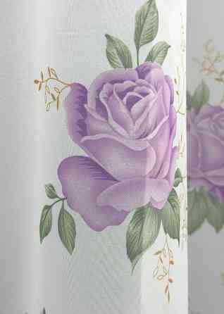 Тюль шифоновая с принтом цвет белый с сиреневым 1800т Киев