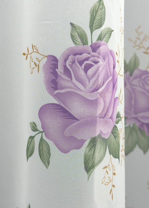 Тюль шифонова з принтом колір білий з бузковим 1800т Київ - фото 5