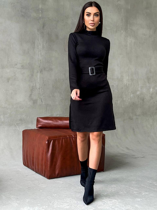 Женское стильное теплое и удобное платье с разрезами в длине миди турецкое двухстороннее ангора люкс Черный, 46/48 Одесса - изображение 5