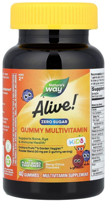 Мультивитаминны для детей жевательные Nature's Way Alive Kids Zero Sugar Gummy Multivitamin 40 конфет Киев - изображение 1