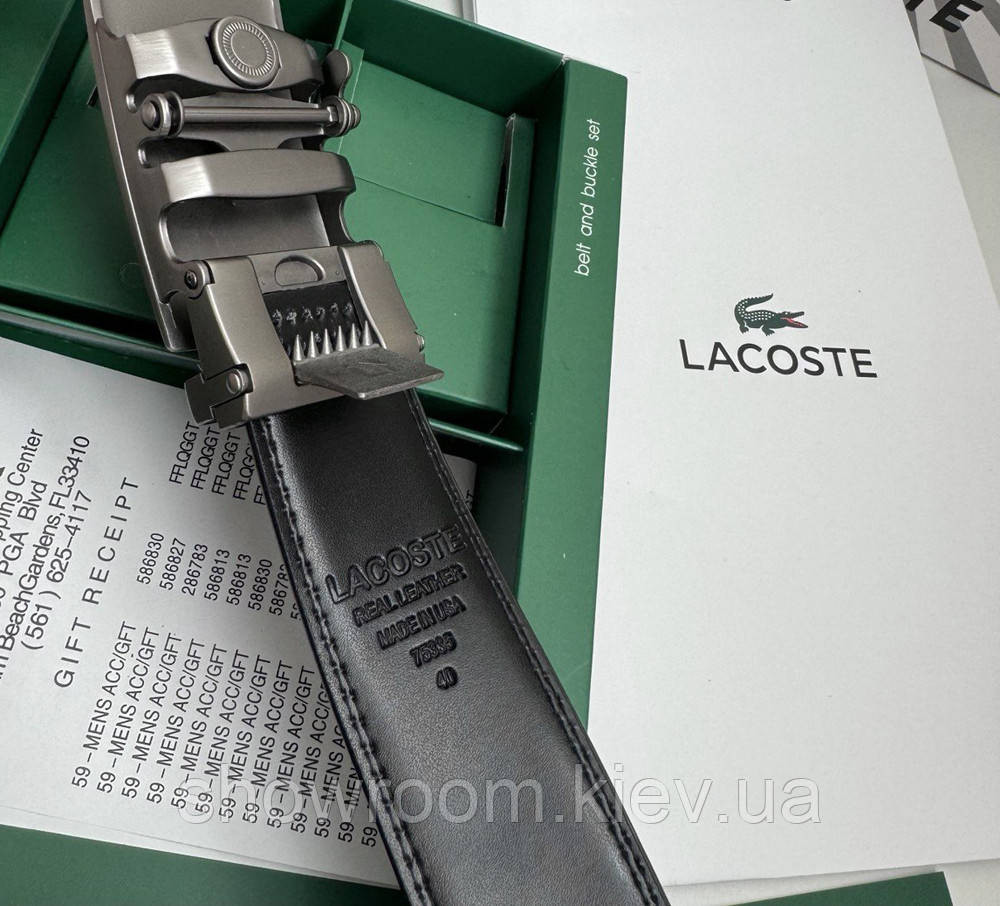 Мужской кожаный ремень с двумя пряжками автомат Lacoste (991) Киев - изображение 2
