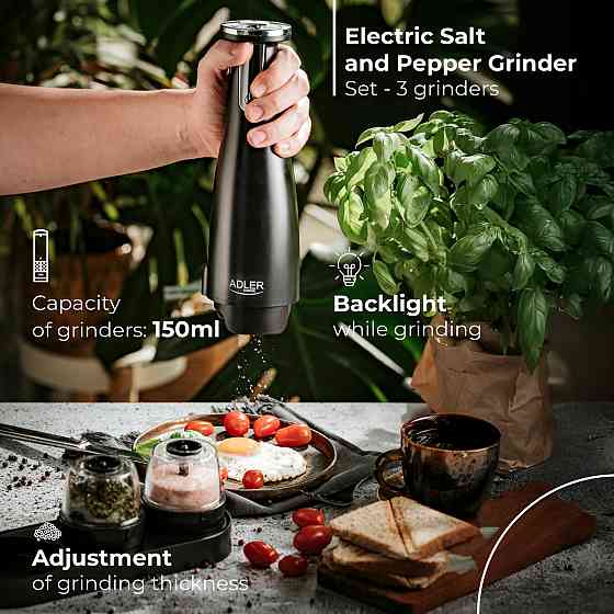 Млинок для спецій Adler AD 4449 black електричний/150мл/керамічні жорна/USB-C/3 змінні млинки/чорний Винница