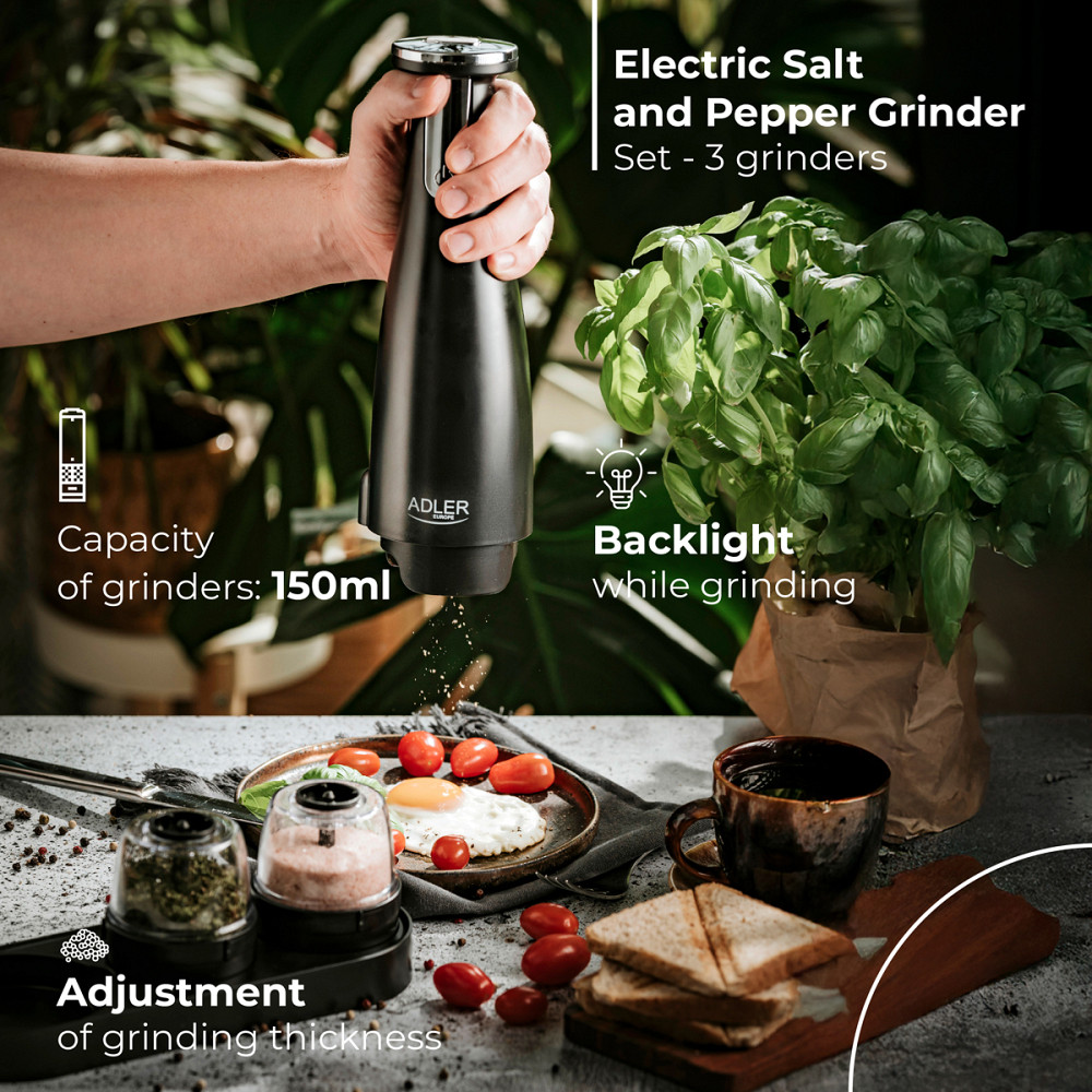 Млинок для спецій Adler AD 4449 black електричний/150мл/керамічні жорна/USB-C/3 змінні млинки/чорний Винница - изображение 3