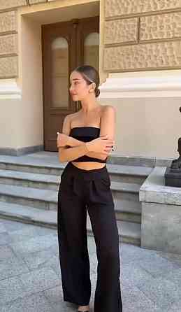 Жіночий стильний костюм для штанів: топ і штани костюмка Чорний, 42/44 Одеса