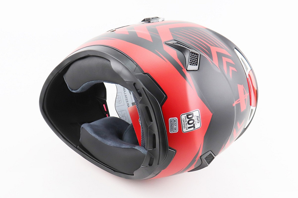 Шолом інтеграл, закритий (сертифікація DOT)+відкидні окуляри BLD-М61 M (57-58см), ЧОРНО-ЧЕРВОНИЙ (флуоресцентний) Київ - фото 2