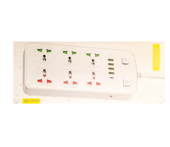 Подовжувач мережевий AR-CP05, 6 розеток, 4 USB, Type-C, 2 м, білий Винница