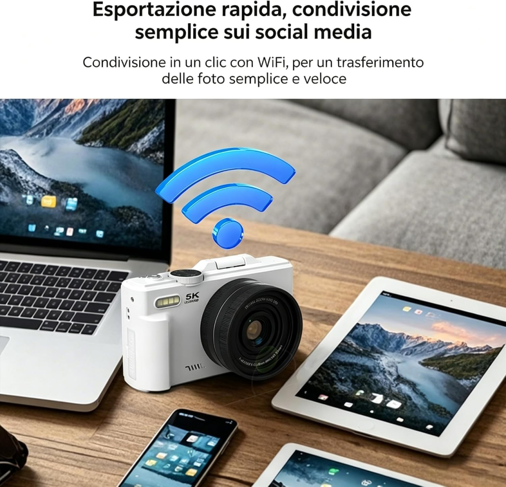 Цифрова камера WD08 5K 75 МП Wi-Fi, 3" поворотний екран 180°, автофокус, 18x Zoom, карта 64 ГБ, біла Київ - фото 4