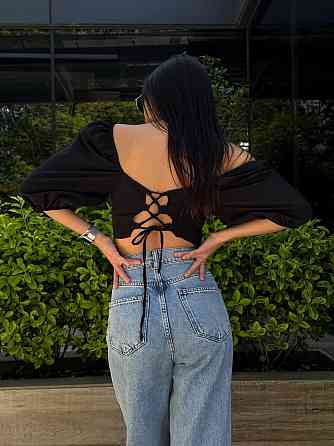 Жіночий романтичний топ у базовому кольорі з котону Чорний Одеса