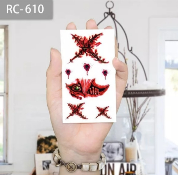 Тимчасова тату для Хелловіну Рани 10 на 6 см червоний Київ - фото 1