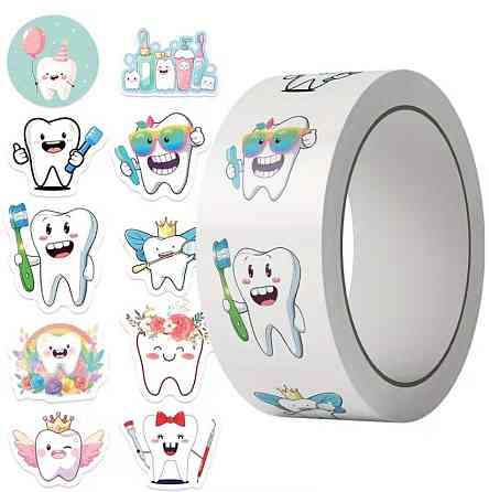 Стикеры зубчики – рулон 500 шт, милые наклейки для декора Киев