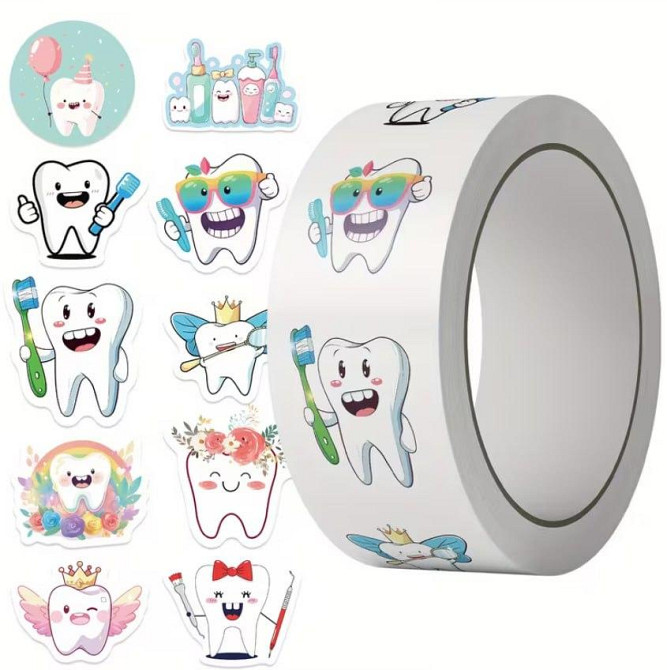 Стикеры зубчики – рулон 500 шт, милые наклейки для декора Киев - изображение 2