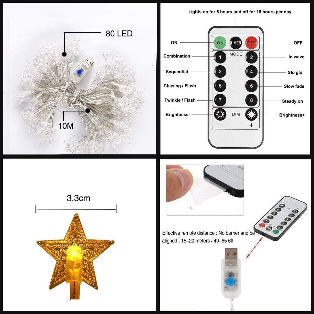LED Гірлянда "Зірки" (10 м, 80 LED, USB): тепле біле світло, 8 режимів, пульт ДУ для святкової атмосфери Київ - фото 6