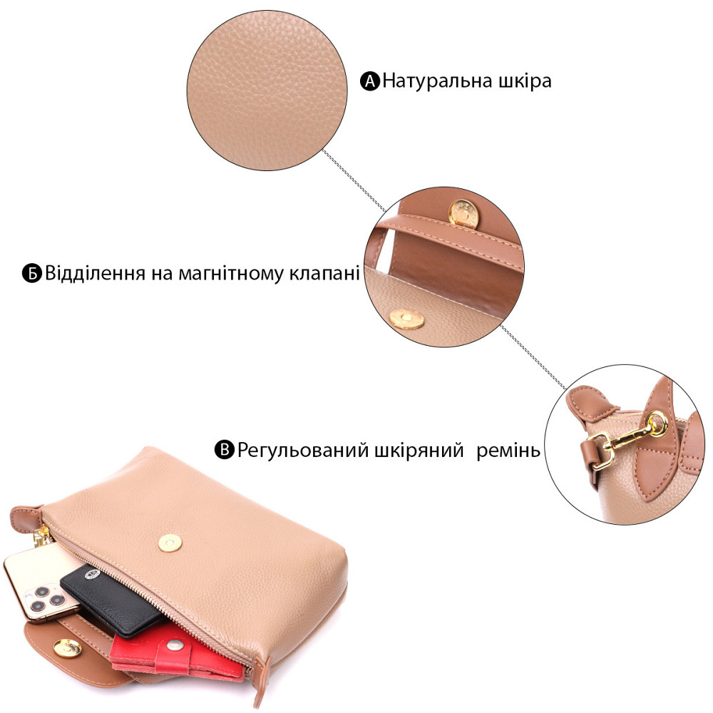 Идеальная женская сумка с интересным клапаном из натуральной кожи Vintage 22251 Бежевая Киев - изображение 4