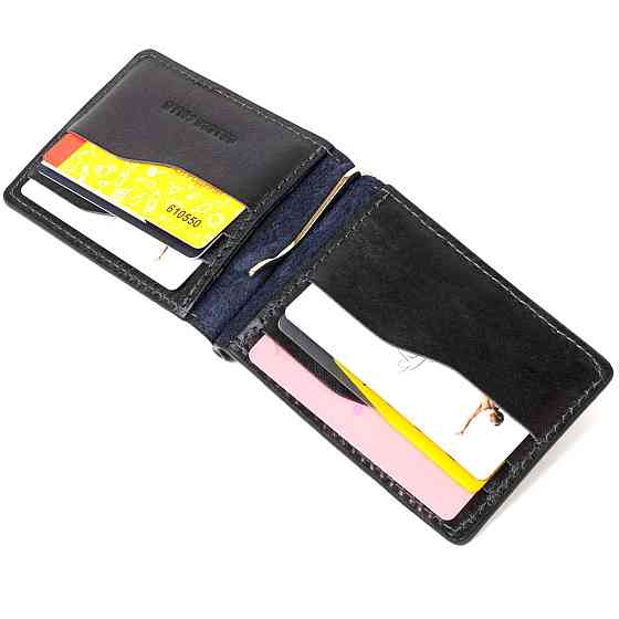 Чоловічий шкіряний затиск для грошей GRANDE PELLE 11476 Темно-синій Київ