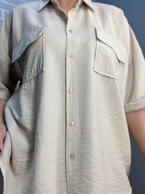 Костюм женский Mix Ray 4218 ткань жатка рубашка на пуговицах карманы и широкие брюки на резинке бежевый, бежевый, S Киев - изображение 4