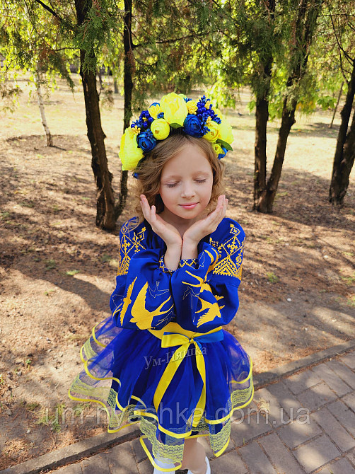 Костюм вышиванка сине-желтый для девочки 