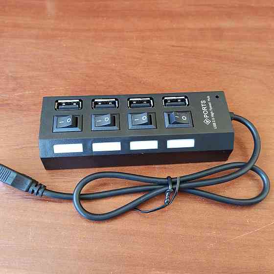 USB HUB на 4 порта USB 2.0, с выключателями и подсветкой + гнездо питания Полтава