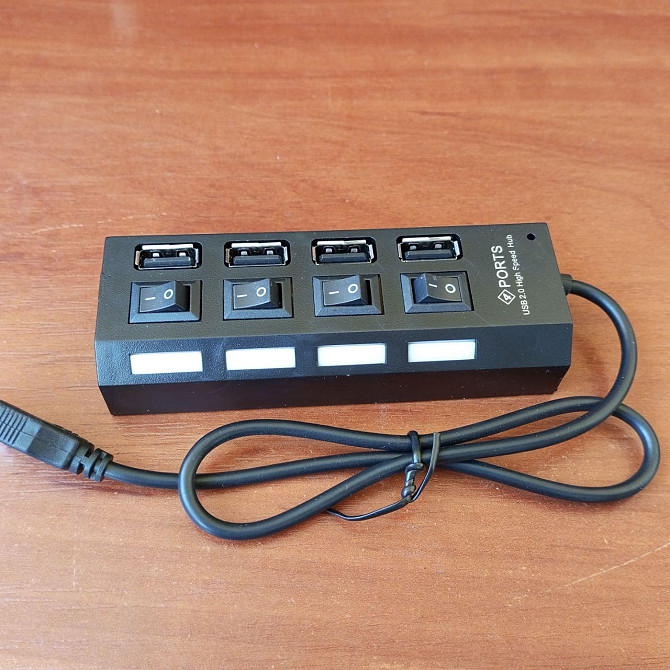 USB HUB на 4 порти USB 2.0, з вимикачами та підсвіткою + гніздо живлення Полтава - фото 1