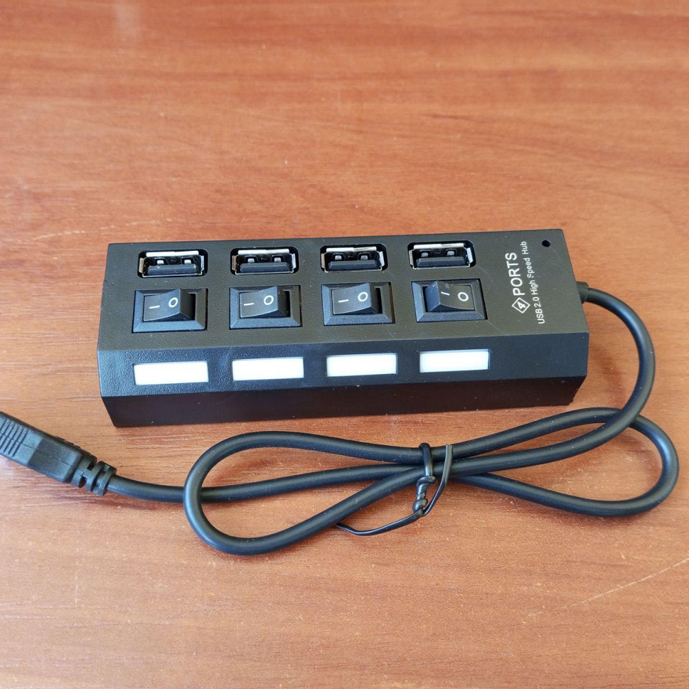 USB HUB на 4 порта USB 2.0, с выключателями и подсветкой + гнездо питания Полтава - изображение 1
