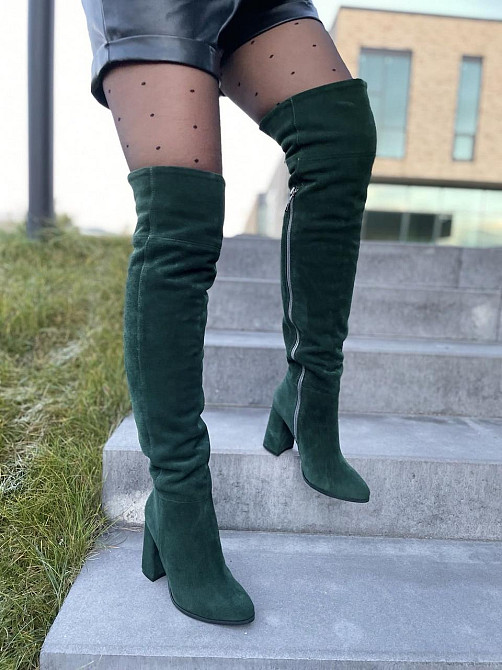 Nivelle Жіночі ботфорти демісезонні замшеві на підборах 5154/48 темно-зелені / Чоботи весна-осі Коломия - фото 3