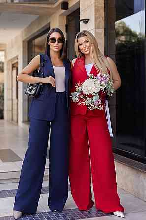 Жіночий брючний костюм з жилетом "Rakel" | Батал Червоний, 54-56 Київ