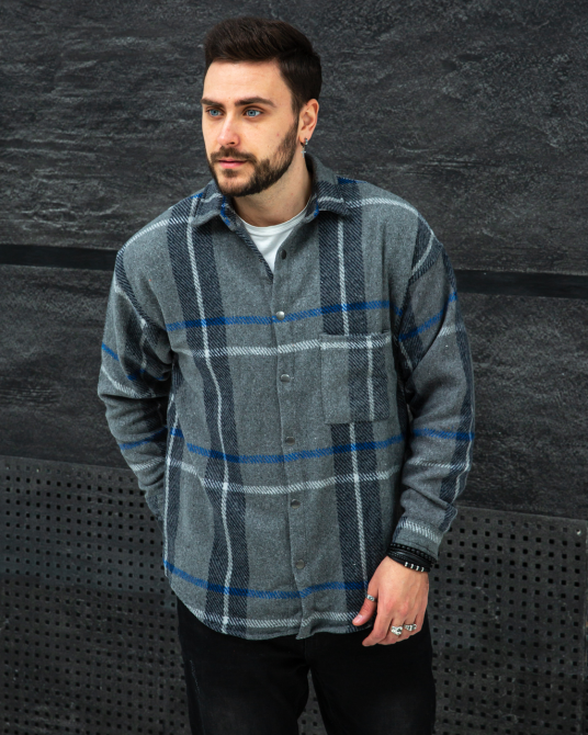 Сорочка чоловіча байка Сіро-синій S Харків - фото 1