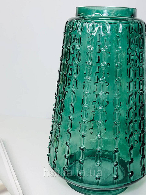 Ваза скляна 16,5*16,5*27,5 см "Марта" зелене товсте скло Київ - фото 2
