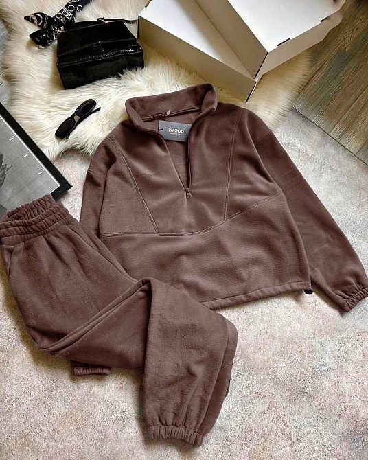 Женский теплый прогулочный костюм: кофта и брюки двусторонний флис Шоколад, 42/46 Одесса - изображение 1