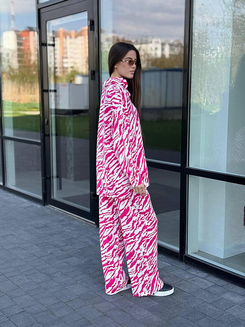 Костюм женский летний лен Малиновый Животные принты M-L Харьков - изображение 1